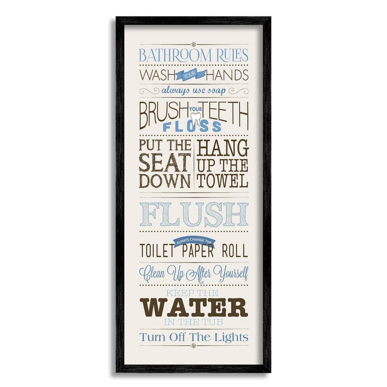 Stupell Industries Bathroom Rules Blue And Black Print Bathroom Framed Wall Art